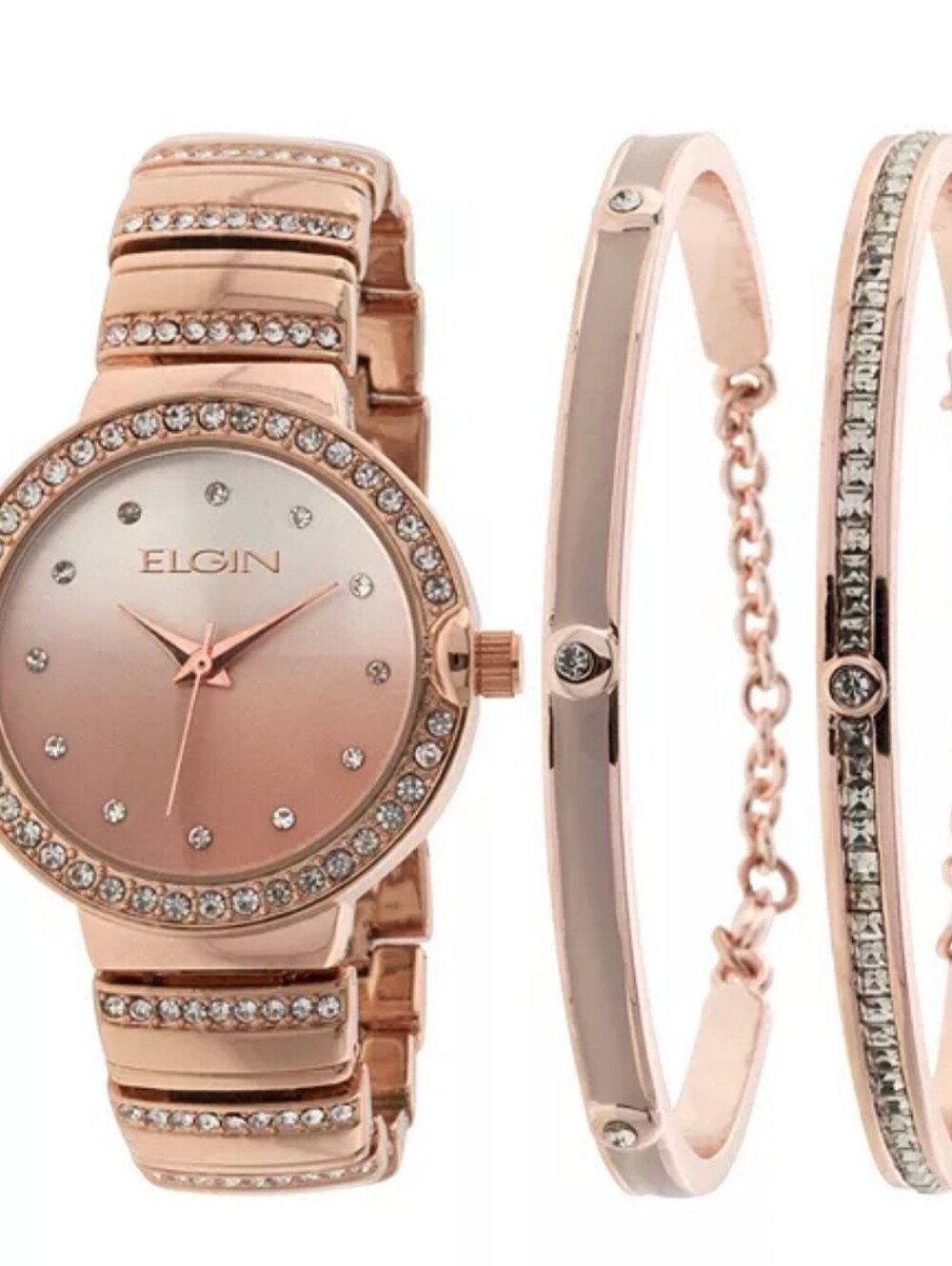 NEW Elgin Women's 3 Piece Rose Gold-Tone Strap 32mm Quartz Watch & Bracelet Set - Picture 3 of 9